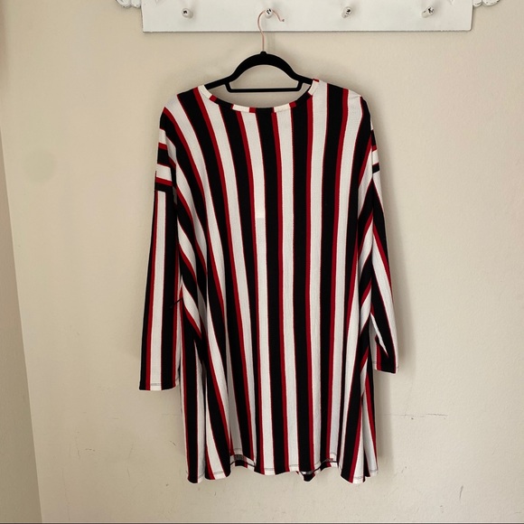 Zara Red Black and White Striped Long Sleeve Dress - Picture 3 of 5